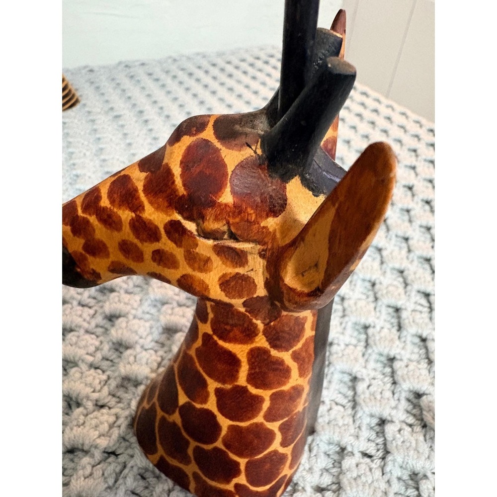 Hand Carved Wood Zebra Giraffe Candle Holder Set Made in Kenya African Folk Art - Picture 9 of 16
